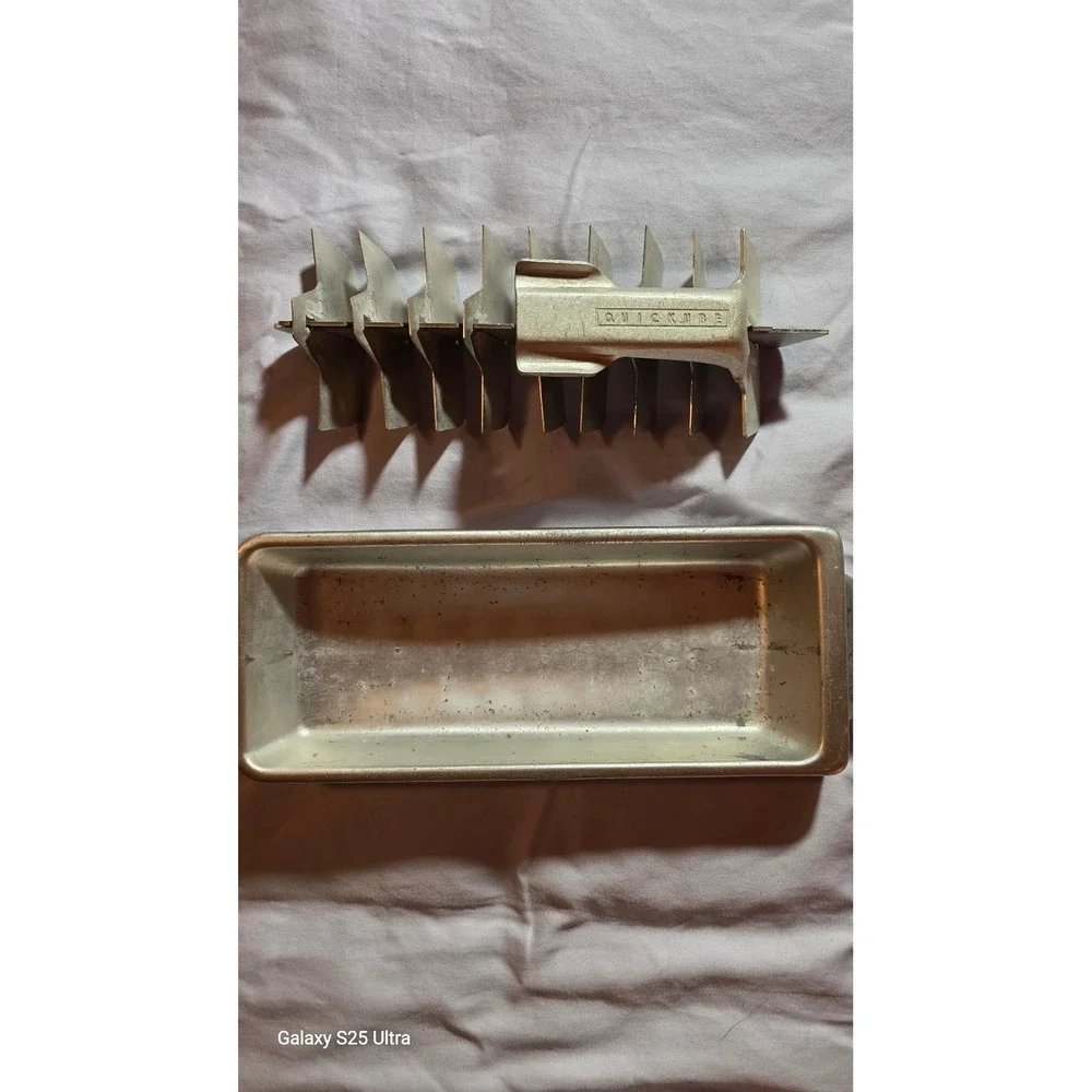 Vintage Frigidaire Quickube Aluminum Ice Cube Tray Metal Lever Release 2 Piece